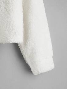 SHEIN Young Girl Solid Drop Shoulder Teddy Pullover - White - View 3