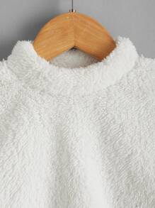 SHEIN Young Girl Solid Drop Shoulder Teddy Pullover - White - View 4