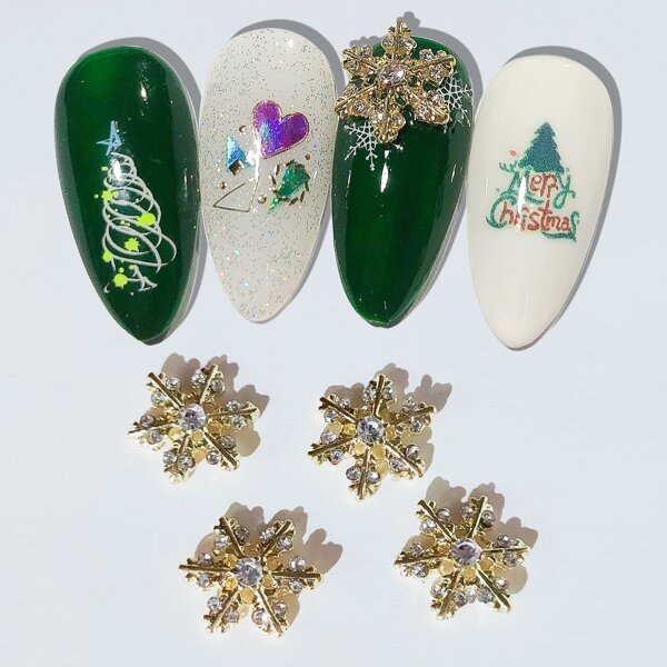 

4pcs Christmas Snowflake Design Nail Art Decoration, Gold