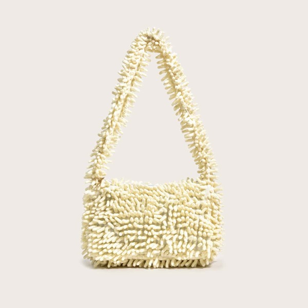 

Fluffy Design Shoulder Square Bag, Beige