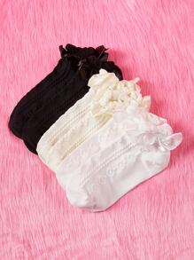 ROMWE Kawaii 3pairs Ruffle Trim Ankle Socks