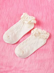 ROMWE Kawaii 3pairs Ruffle Trim Ankle Socks