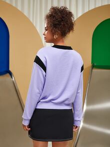 Minow Colour Block Floral Print Sweatshirt - Violet Purple - View 2