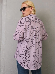SHEIN LUNE 大碼人像圖案前排扣襯衫 - 彩色 - 查看 2