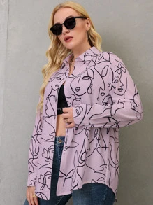 SHEIN LUNE 大碼人像圖案前排扣襯衫 - 彩色 - 查看 4