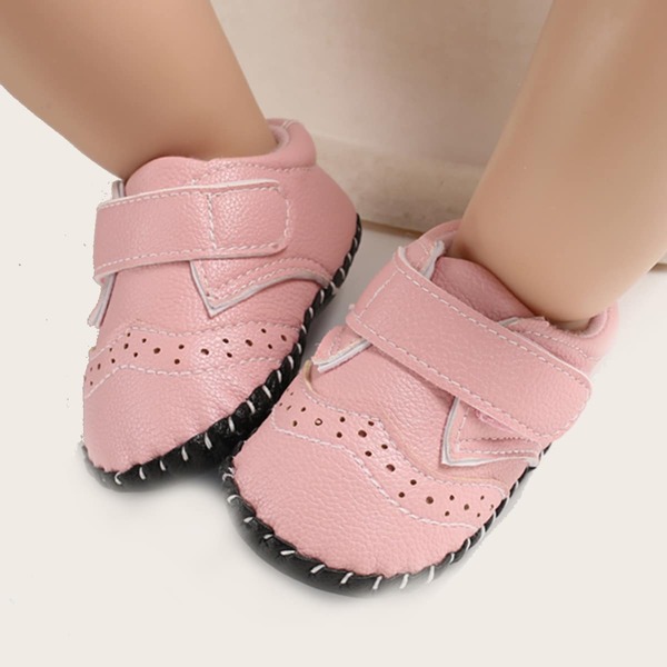 

Baby Minimalist Brogue Design Velcro Strap Sneakers, Pink