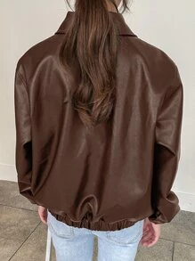 DAZY Slant Pockets PU Leather Jacket