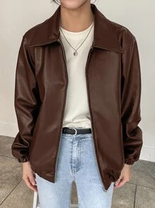 DAZY Slant Pockets PU Leather Jacket