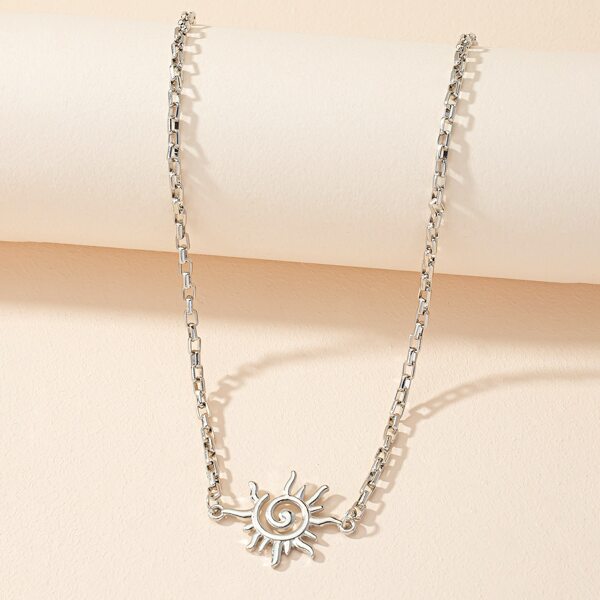 

Sun Charm Necklace, Silver