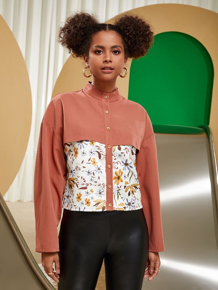 Serenity Floral Print Drop Shoulder 2 In 1 Blouse - Multicolor - View 4