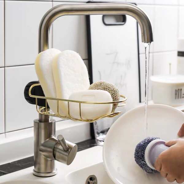 

1pc Stainless Steel Faucet Drain Rack, Gold