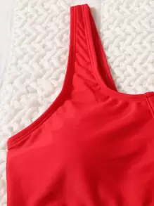 Contrast Trim V Wired Bikini For Summer Beach Vacation - Red - View 3