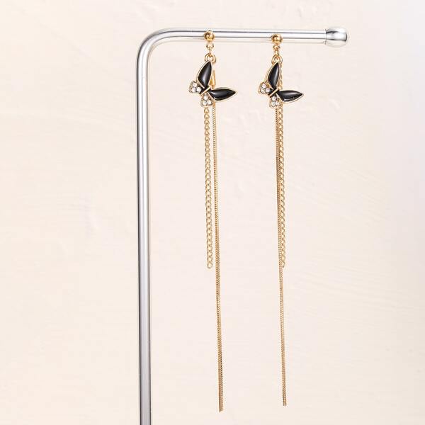 

Rhinestone Butterfly Decor Drop Earrings, Gold