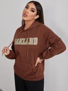 SHEIN Drop Shoulder Letter Graphic Hoodie - Rust Brown - View 1