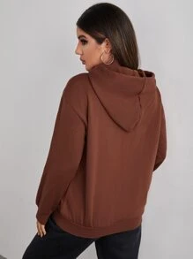 SHEIN Drop Shoulder Letter Graphic Hoodie - Rust Brown - View 2
