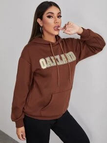 SHEIN Drop Shoulder Letter Graphic Hoodie - Rust Brown - View 3