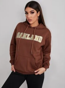 SHEIN Drop Shoulder Letter Graphic Hoodie - Rust Brown - View 4