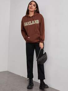 SHEIN Drop Shoulder Letter Graphic Hoodie - Rust Brown - View 5