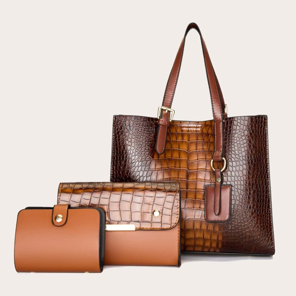 

3pcs Crocodile Embossed Bag Set, Multicolor