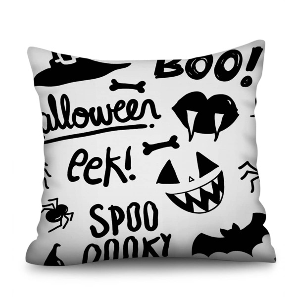 

Halloween Letter Graphic Cushion Cover Without Filler, Black and white
