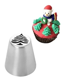 1pc Christmas Tree Design Piping Nozzle - Silver - View 1