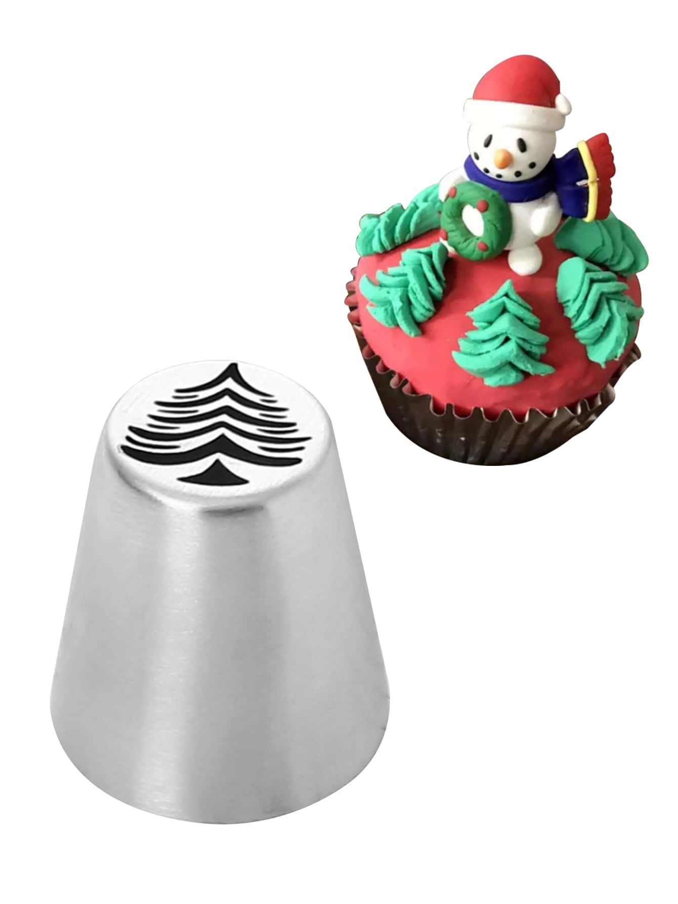 1pc Christmas Tree Design Piping Nozzle - Silver - View 1