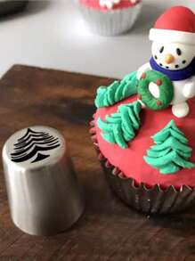 1pc Christmas Tree Design Piping Nozzle - Silver - View 5