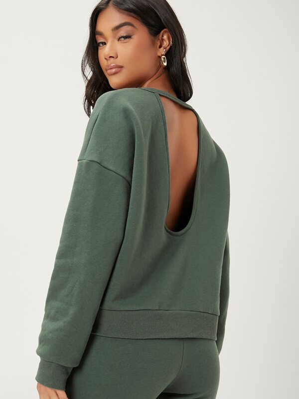 SHEIN Solid Cut Out Back Drop Shoulder Sweatshirt