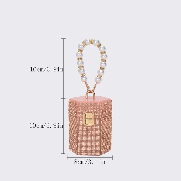 

Mini Rhinestone Decor Box Bag, Pink