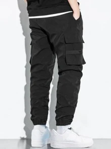 Manfinity Homme Hombres Pantalones cargo con bolsillo oblicuo - Negro - Ver 2