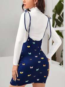 SHEIN Essnce Butterfly Print Split Hem Cami Overall Dress Without Tee - Multicolor - View 2