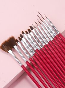 美甲刷套裝，15入組凝膠美甲繪畫套件刷子，花卉繪圖筆凝膠指甲油繪畫刷美甲筆套件美甲美甲拋光筆工具，適合家庭和專業美甲沙龍（紅色） - 酒紅色 - 查看 3