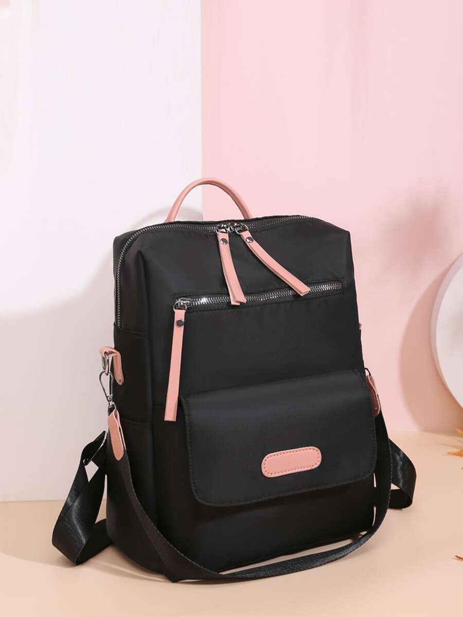 Mochila con bolsillo delantero multi compartimiento - Negro - Ver 1