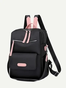 Mochila con bolsillo delantero multi compartimiento - Negro - Ver 5