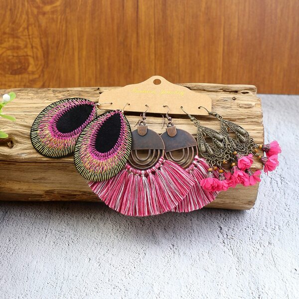 

3pairs Tassel Decor Earrings, Multicolor