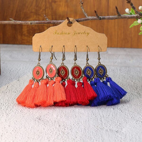 

3pairs Tassel Drop Earrings, Multicolor