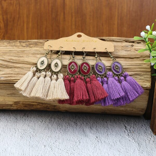 

3pairs Tassel Drop Earrings, Multicolor