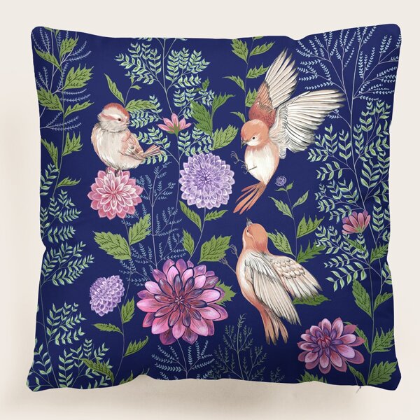 

Bird Print Cushion Cover Without Filler, Multicolor