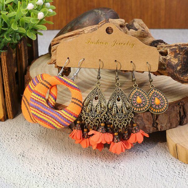 

3pairs Fabric Flower Drop Earrings, Multicolor
