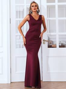 Missord Vestido de fiesta fruncido fruncido bajo sirena maxi - Granate - Ver 1