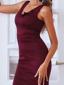 Missord Vestido de fiesta fruncido fruncido bajo sirena maxi - Granate - Ver 4