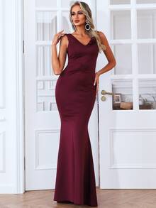 Missord Vestido de fiesta fruncido fruncido bajo sirena maxi - Granate - Ver 5