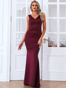 Missord Vestido de fiesta fruncido fruncido bajo sirena maxi - Granate - Ver 7