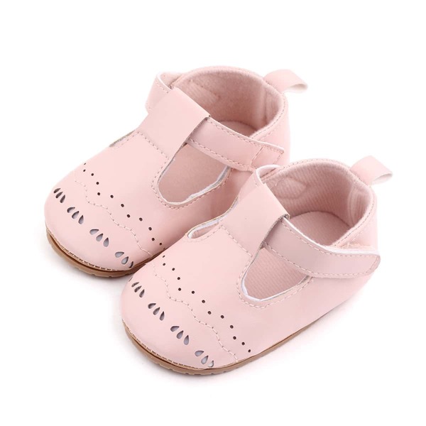 

Baby Hollow Out Design Velcro Strap Flats, Pink