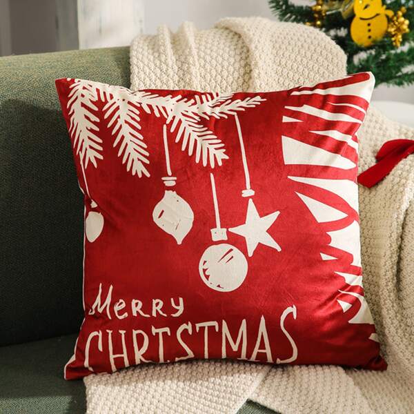 

Christmas Slogan Graphic Cushion Cover Without Filler, Red and white