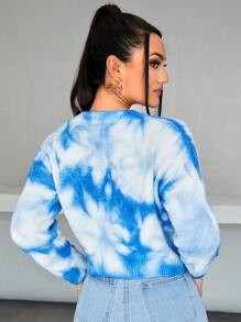 SHEIN Essnce 紮染落肩袖套頭毛衣