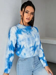 SHEIN Essnce 紮染落肩袖套頭毛衣