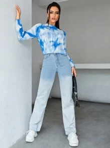 SHEIN Essnce 紮染落肩袖套頭毛衣