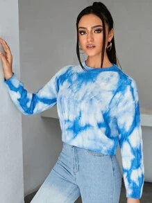 SHEIN Essnce 紮染落肩袖套頭毛衣