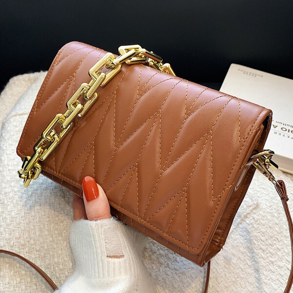 

Minimalist Textured Flap Square Bag, Brown